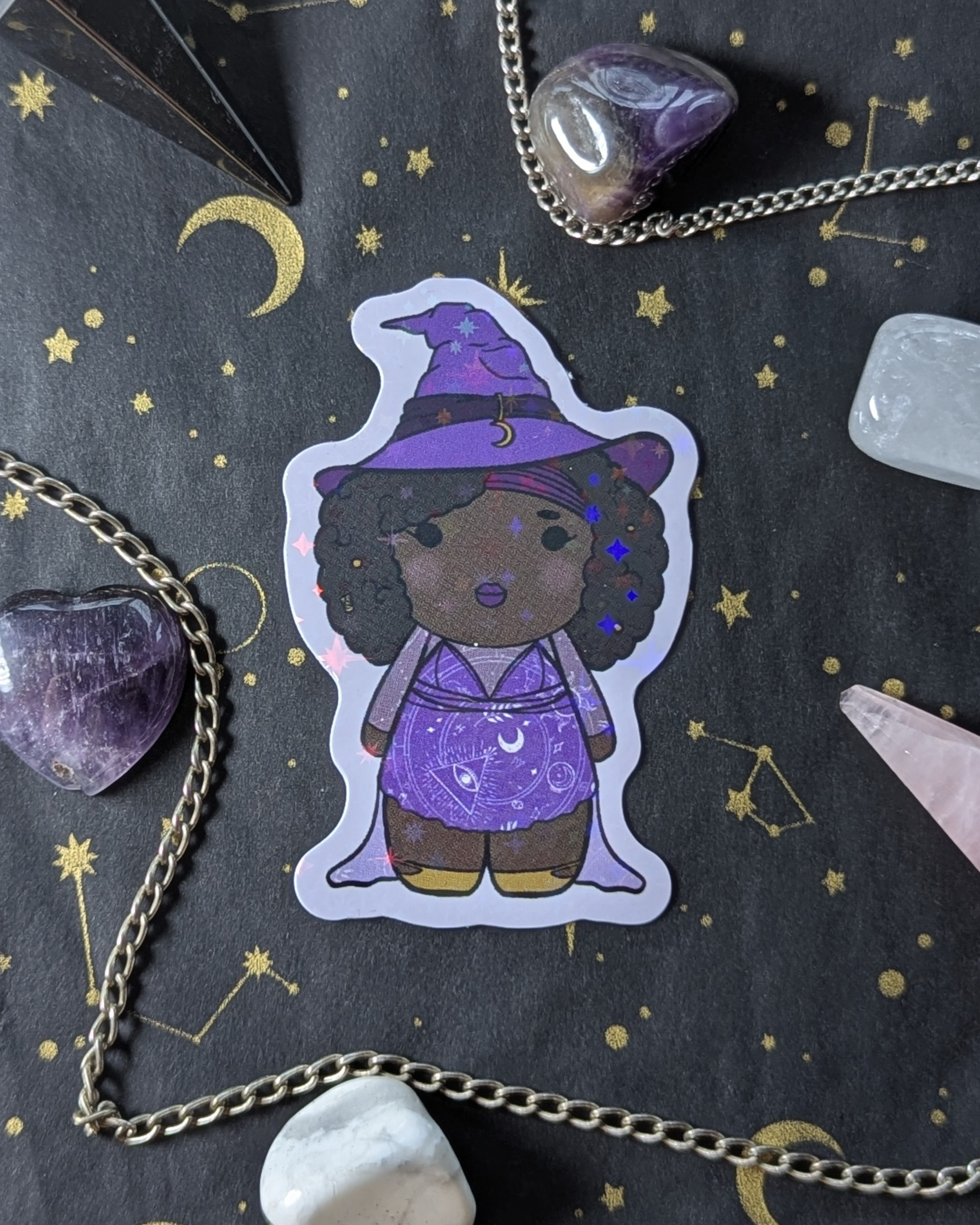 Starlit Spells — A Cosmic Chibi Witch Sticker