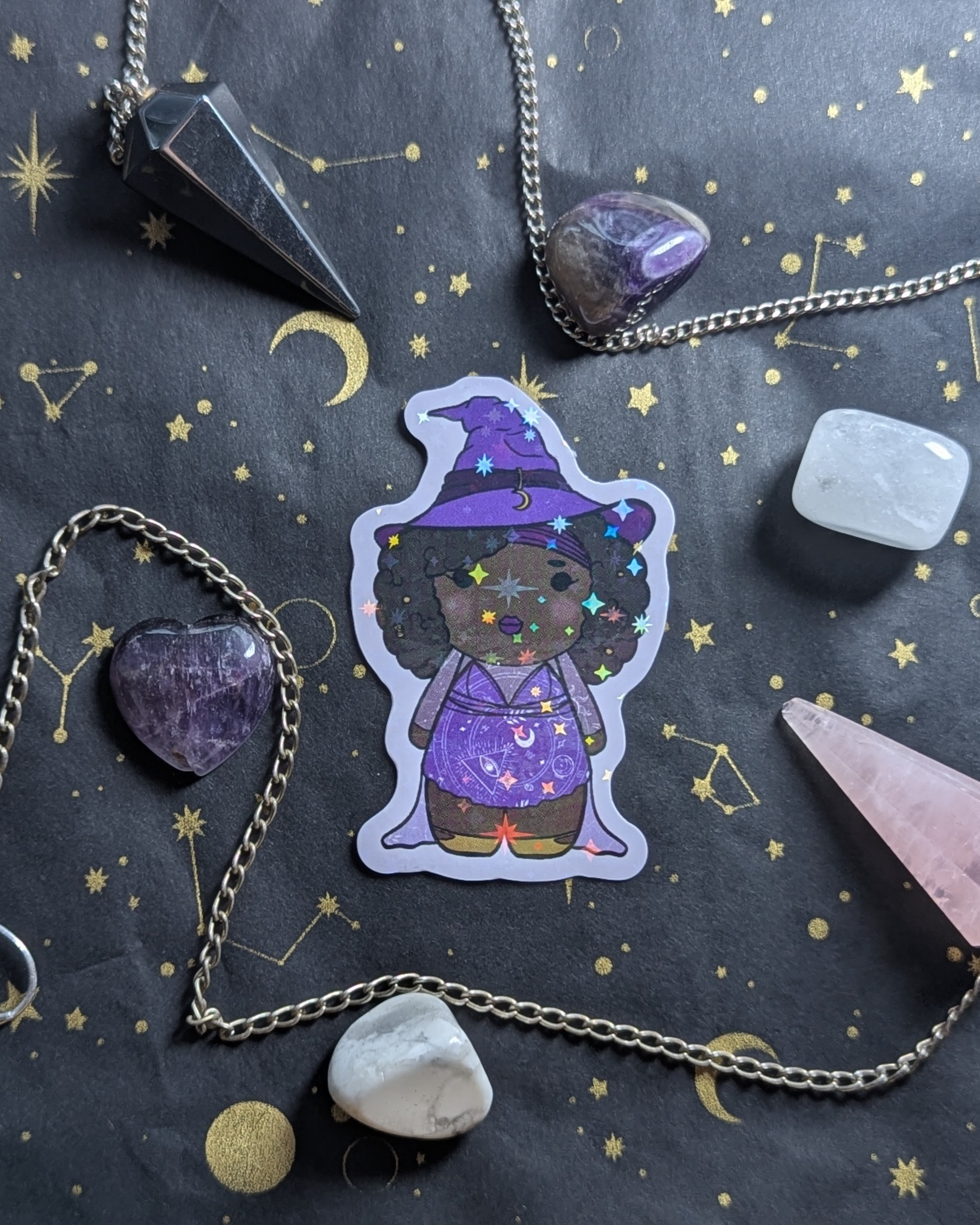 Starlit Spells — A Cosmic Chibi Witch Sticker